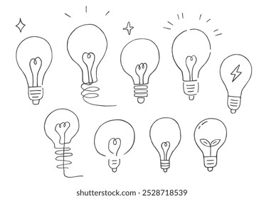 Hand drawn light bulb illustration set