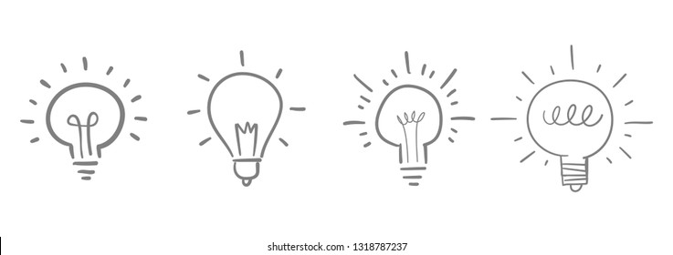 Hand drawn light bulb illustrations, concept of idea and creation doodles