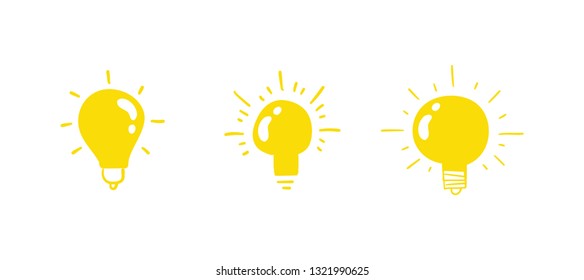 Hand drawn light bulb illustrations, concept of idea and creation doodles