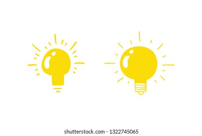 Hand drawn light bulb illustrations, concept of idea and creation doodles