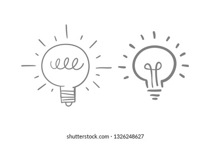 Hand drawn light bulb illustrations, concept of idea and creation doodles