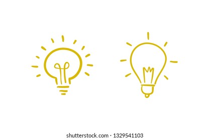 Hand drawn light bulb illustrations, concept of idea and creation doodles