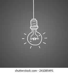 hand drawn light bulb isolate on dark background / cartoon vector and illustration.