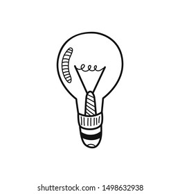 Hand drawn light bulb isolated on a white. Vector illustration.