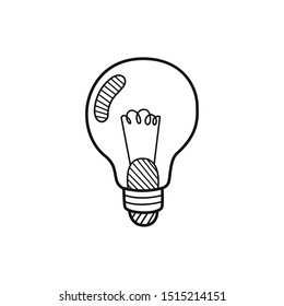 Hand drawn light bulb isolated on a white. Idea concept. Vector illustration.