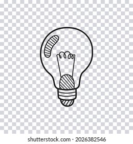 Hand drawn light bulb isolated on transparent background. Idea concept. Vector illustration.