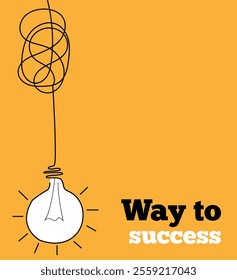 Hand Drawn Light Bulb with Messed up Wire Way to Success. Business topic brainstorming and generating creative ideas vector art