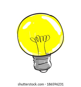 Hand drawn light bulb on white background