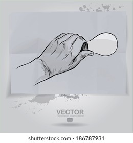 Hand drawn light bulb on crumpled paper as concept 