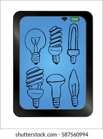 Hand drawn light bulb on background plate. Vector illustration.