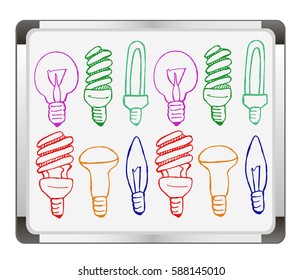 Hand drawn light bulb on flip chart background. Vector illustration.
