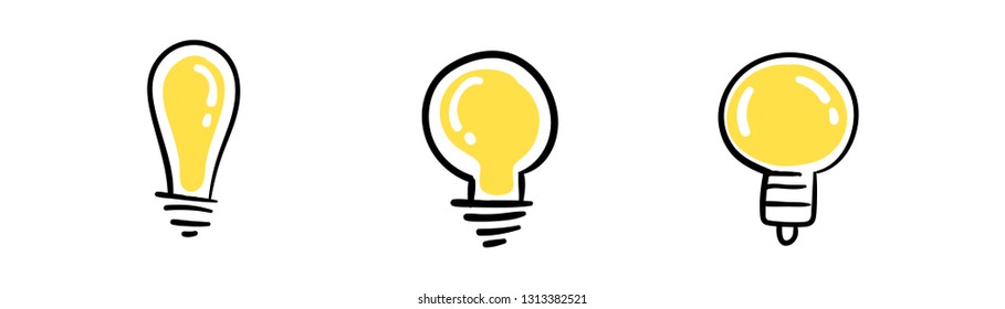 Hand drawn light bulb set, idea doodle vector set