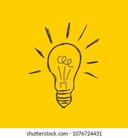 Hand drawn light bulb, sketch, doodle lightbulb, concept idea, imagination, business solution, insight. Vector illustration