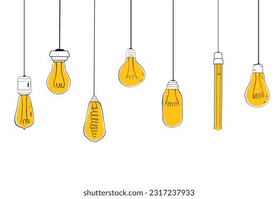 Esbozo de bombilla dibujado a mano. Luz eléctrica, concepto de energía. Concepto de idea de negocio, lámpara eléctrica, energía. Bombilla de luz con curva de línea.