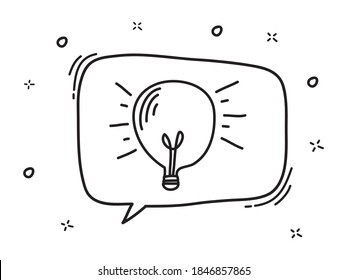 hand drawn light bulb and speech bubble. idea concept with lightbulbs vector doodle illustration