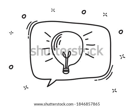 hand drawn light bulb and speech bubble. idea concept with lightbulbs vector doodle illustration