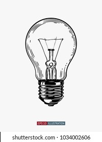 Hand drawn light bulb. Template for your design works. Engraved style vector illustration.