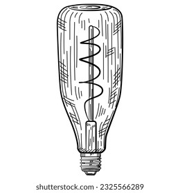 Hand drawn light bulb in vintage engraved style. Electric lamp sketch. Isolated on white background. Vector illustration