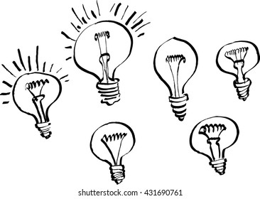 Hand drawn light bulbs, concept of idea 