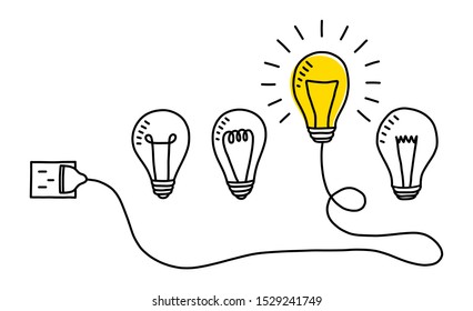 Hand drawn light bulbs. Creative idea