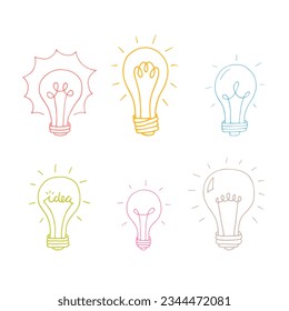 Hand drawn light bulbs. Doodle light bulb. Idea concept. Sketch, minimalistic design. Vector illustration