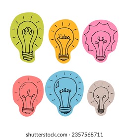 Hand drawn light bulbs. Doodle light bulb. Idea concept. Sketch, minimalistic design. Vector illustration