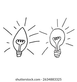 Hand Drawn Light Bulbs Doodle Vector Illustration for Ideas and Creativity
