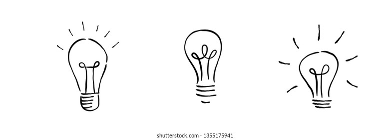 Hand drawn light bulbs. Idea symbol doodle set.