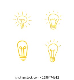 Hand drawn light bulbs. Idea symbol doodle set.
