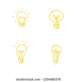 Hand drawn light bulbs. Idea symbol doodle set.