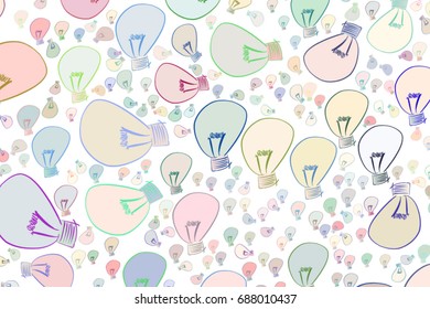 Hand drawn light bulbs illustrations background, good for graphic design, flyers, wallpapers or booklets. Idea conceptual. Vector graphic.