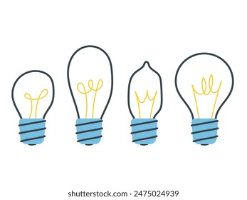 Hand drawn light bulbs set. Idea, creativity, innovation, inspiration concept