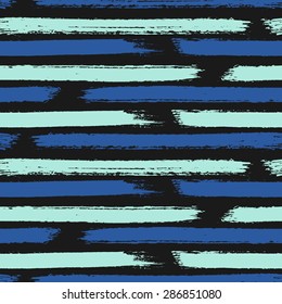 Hand drawn light and deep blue stripes seamless pattern. Dry brush horizontal strokes repeat texture.