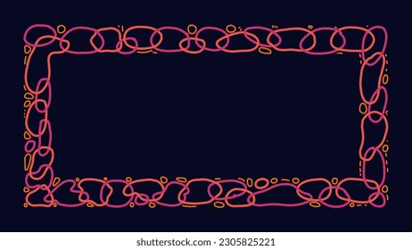 doodle de marco claro dibujado a mano en el fondo oscuro 