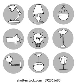 Hand drawn light icons set. Vector illustration.