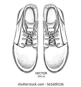 Hand drawn light shoe. Shoe in retro style,  Walk Concept. Vector illustration