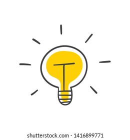 Hand drawn lightbulb, doodle lamp illustration. Concept of idea, linear sketched vector.