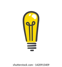 Hand drawn lightbulb, doodle lamp illustration. Concept of idea, linear sketched vector.