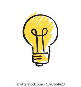 Hand drawn lightbulb. Idea and solution icon doodle. Handmade illustration of electric lamp.