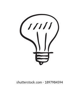Hand drawn lightbulb. Idea and solution icon doodle. Handmade illustration of electric lamp.