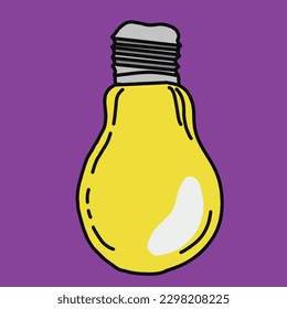 Bombilla luminosa dibujada a mano,ilustración vectorial eps10