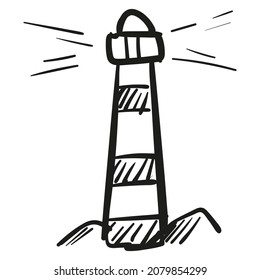 Hand drawn Lighthouse icon in doodle style isolated