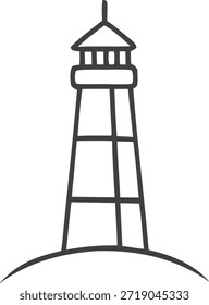 Handgezeichnetes Leuchtturm-Symbol, einfache Schwarz-Weiß-Linie Kunst nautische Leuchtfeuer-Illustration
