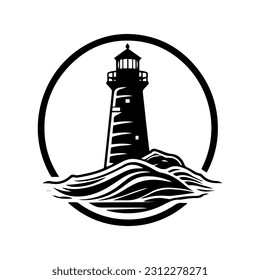 Hand drawn lighthouse logo design illustration, symbolizing strength, navigation, and a guiding light