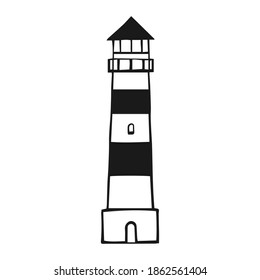 Hand drawn lighthouse vector illustration on white background.