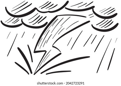 Hand drawn lighting strike. Llightning bolt sketch, scribble handdrawn lightning concept, sketchy thunderbolt, thunderstorm doodle vector illustration