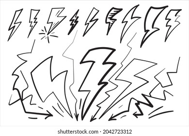 Hand drawn lighting strike. Llightning bolt sketch, scribble handdrawn lightning concept, sketchy thunderbolt, thunderstorm doodle vector illustration