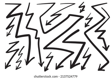 Hand drawn lighting strike. Llightning bolt sketch, scribble handdrawn lightning concept, sketchy thunderbolt, thunderstorm doodle vector illustration