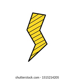 Hand drawn lightning bolt isolated on a white. Color sketch of yellow lightning bolt. Vector illustration.