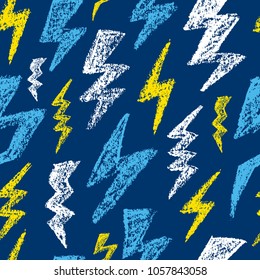 Hand drawn Lightning bolt seamless pattern. Black and white. Fashion design texture for textile. Vector illustration.